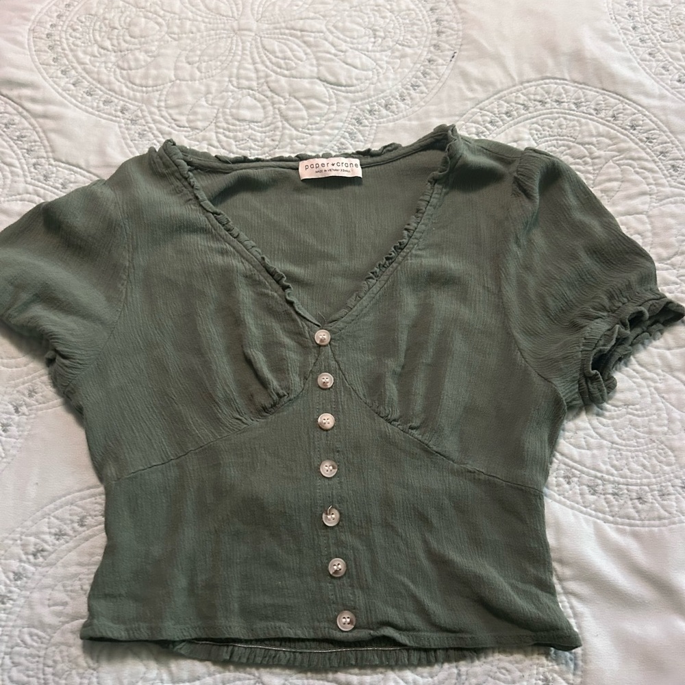 Posh Green Fitted Button Down Blouse
